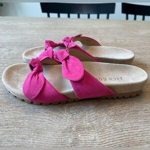 Jack Rogers Rose Double Knot Suede Comfort Sandals Magenta 7.5 preppy beach